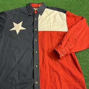 Texas Flag Western Shirt Mens L Long Sleeve Button Down Cotton Lone Star‎ Rodeo
